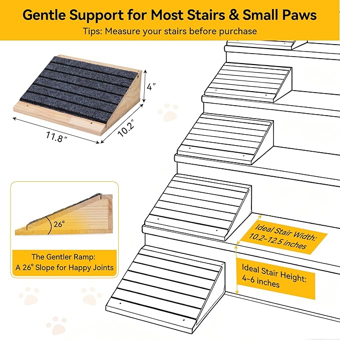 COZIWOW 2 PCS Dog Ramp for Stairs, Non-Slip | Sturdy | Wooden Dog Stairs Pet Ramp for Small Medium Dogs Cat, Pet Steps Stair Wedges Assist for Injured & Older Pets, Gentle Slope Step Stairs(2)