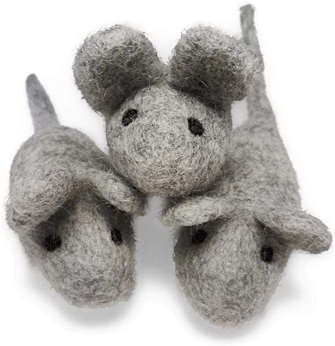 Cat Mouse Toy - 3 Felted Wool Mouse Toys Without Catnip for Indoor Cats and Kittens - Large Handmade Mice