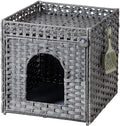 Cat Litter Enclosure with Hidden Litter Mat and Rattan Cat House, Supports Two Litter Boxes, Ideal for Living Room or Bedroom (Gray)