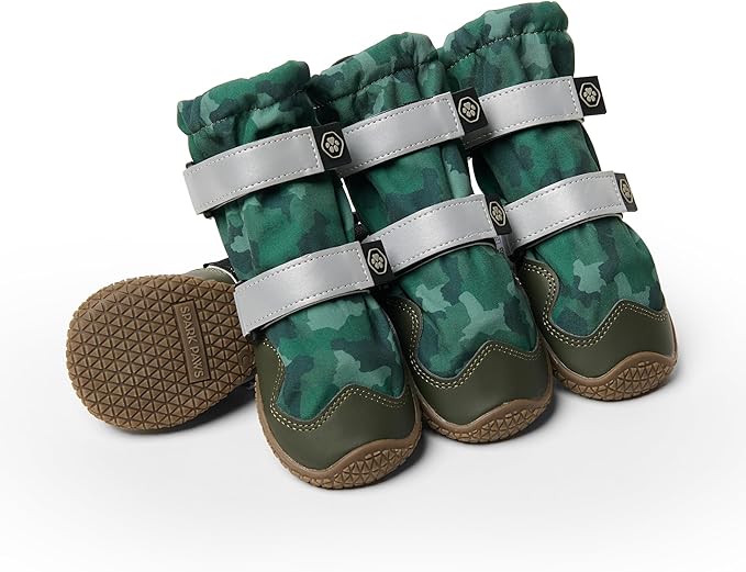 Spark Paws Dog Shoes, Waterproof Dog Boots for Medium to Large Dogs, Non Slip, Breathable Dog Booties and Paw Protectors - 4PCS Doggie Hiking Boots with Reflective Straps, Green Camo, Size 3