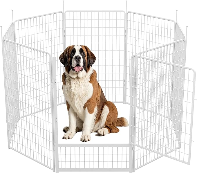 SunsGrove Indoor Dog Playpen with Wider Door, 50 inch 8 Panels Non Slip Dog Pen Indoor, Anti Rust Dog Fence, Free and Safe Play, White