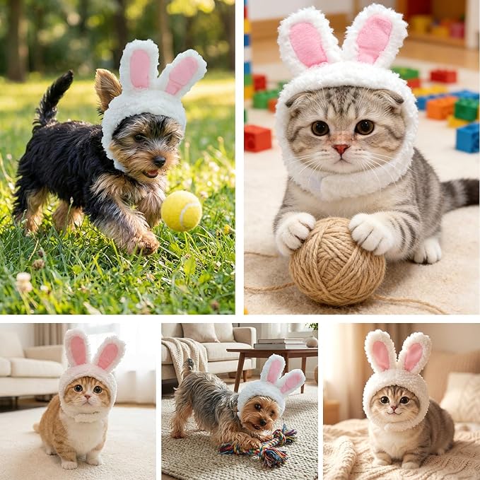 Cat Bunny Rabbit Ears Hat Costumes, Rabbit Ears for Dogs Party Costume Easter, Pet Accessory Cute Headwear, Easter Pet Costume for Cats Small Dogs Puppy (White)