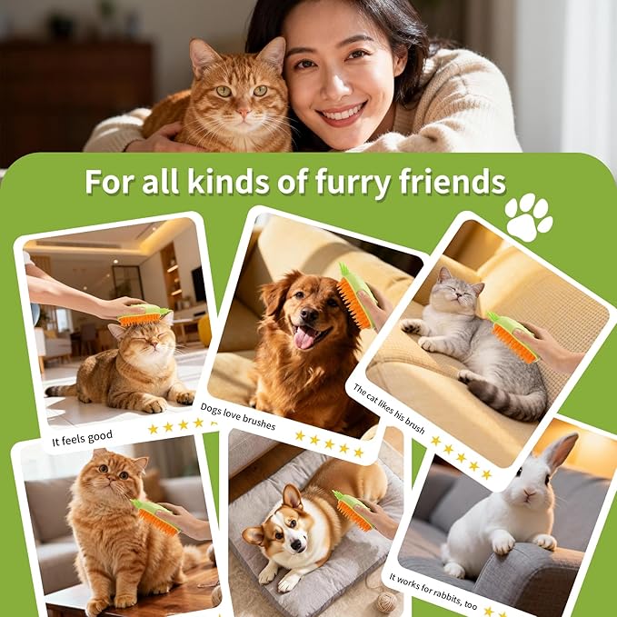 Cat Steam Brush for Shedding, 4 in 1 Rechargeable Steam Brush for Cats and Dogs, Anti-Static, Massage, Cleaning, Shedding & Combing All in One! (Green)