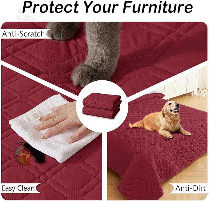 hyha Waterproof Dog Bed Blanket, Soft Pet Blankets, Waterproof Couch Cover for Dogs, Reversible Sofa Covers Washable for Furniture (52x82 Inch, Wine Red/Beige)