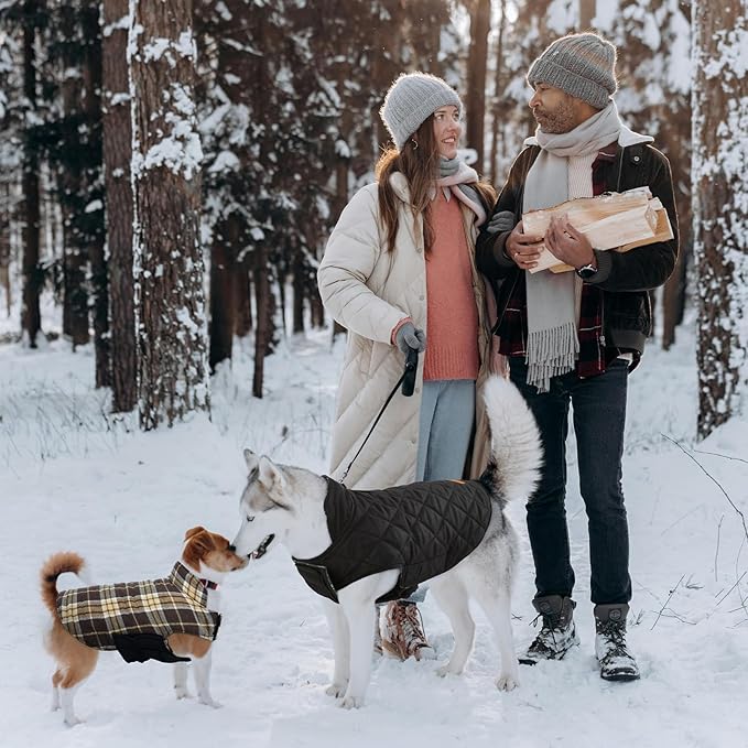 Kuoser Warm Dog Coat, Waterproof Dog Jacket for Extra Large Dogs, Adjustable Durable XXL Doggie Winter Coat Reversible Puppy Cold Weather Apparel from Small to Large Breed, New Brown XXL