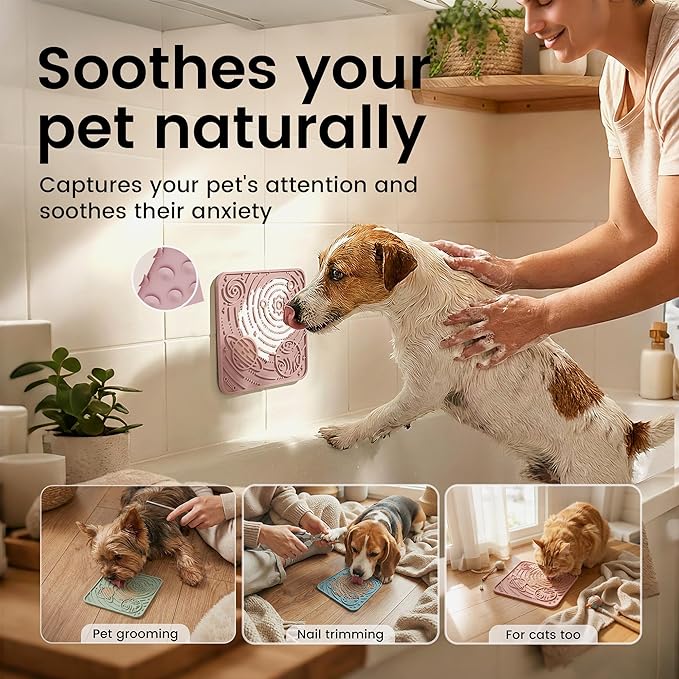 OHMO Lick Mat for Dogs and Cats(Small, Mars&Coral, 2pcs) Enrichment Accessories Toy Space Star Easy Clean Pet Slow Feeder/Suction Cups, Licking Pad for Anxiety Relief and Boredom Reduction