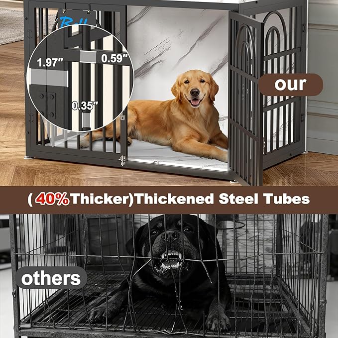 38" Dog Crate Furniture, Heavy Duty Dog Crates, Dog Kennel Furniture Indoor for Medium Dog as TV Stand, Wooden Cage End Table for Indoor Decoration, Name Tag Escape-Proof Locks & Double Door