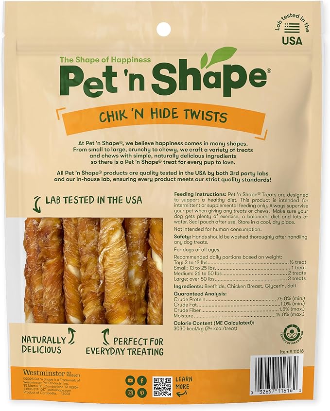 Pet 'n Shape Chik 'n Hide Twists – Chicken Wrapped Rawhide Natural Dog Treats, Small, 16 oz