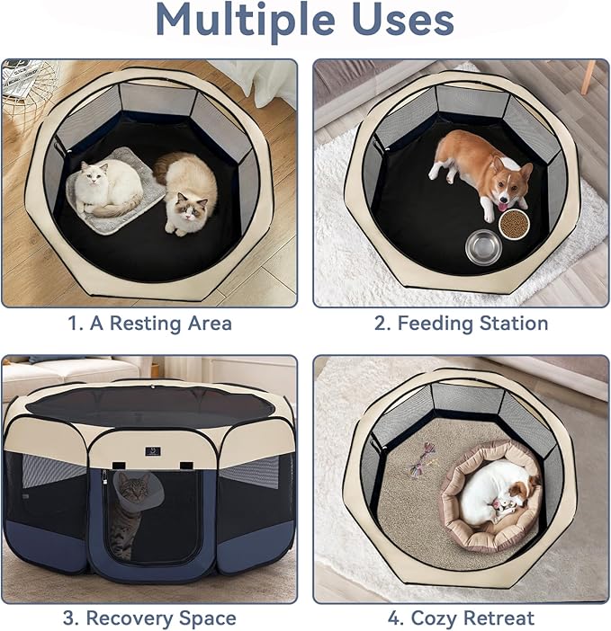 Portable Indoor Dog Playpen for Small Dogs & Puppies by A 4 Pet – 50.39" Pop-Up Soft Puppy Playpens with Bowl, Waterproof Floor, Calm Safe Space for Home, Travel & Daily Use
