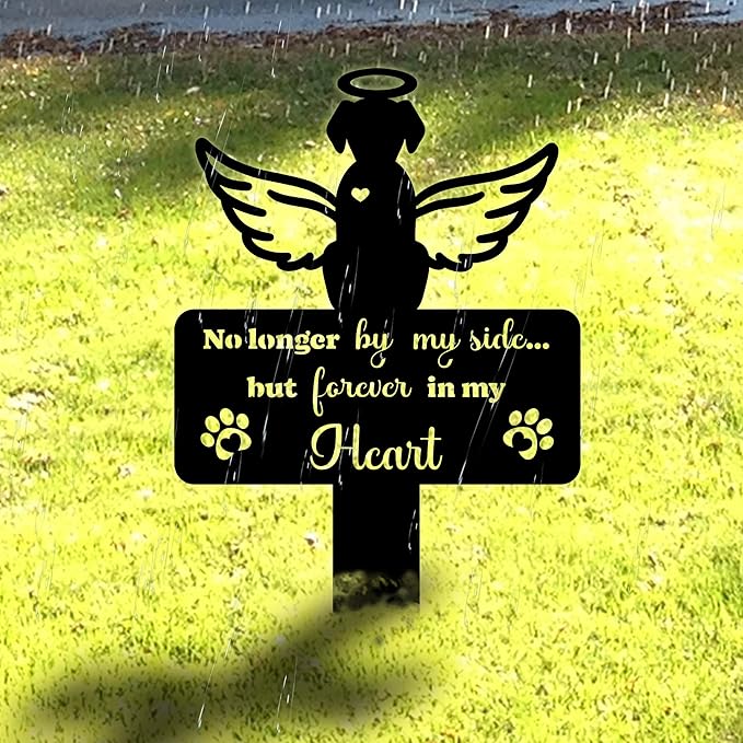 Angel Dog Grave Marker – 12in Memorial Stone with Halo and Paw Prints, Weatherproof Pet Headstone for Outdoor Use, Dog Tombstone for Graves, Sympathy Gift for Loss