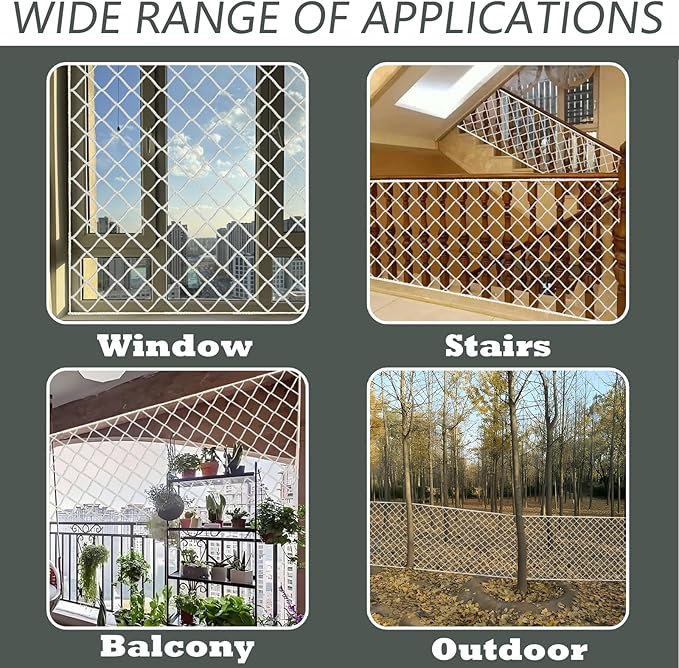 Cat Balcony Net, Large Cat Netting Pet Anti-Fall Safety Netting White Nylon Dogs Cats Climbing Net Pet Mesh Fence for Balcony, Stair, Window, Outdoors (10x19.7ft)