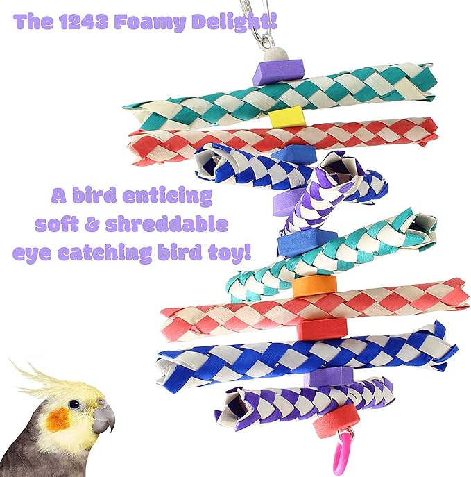 Bonka Bird Toys 1243 2pk Foamy Delight Shredding Colorful Parrot Parrotlet Quaker Cockatoo Budgie