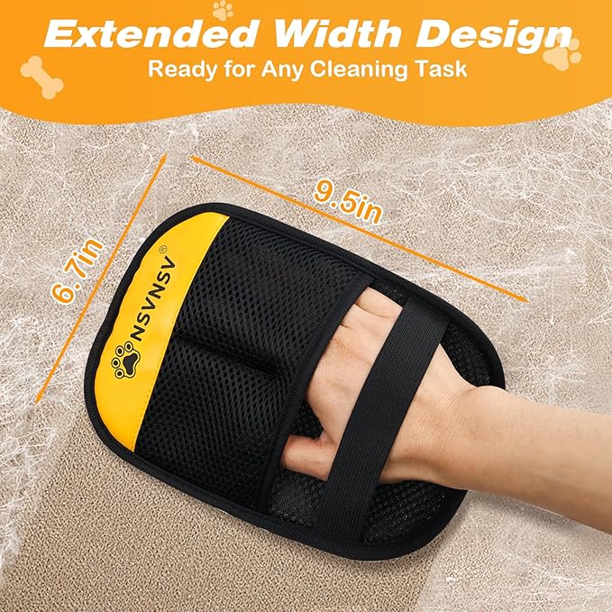 Pet Hair Removal Gloves, Ease of Removal Electrostatic Cat Dog Hair Remover Glove, Reusable Magic Brush Pet Hair Remover Tool for Clothing, Carpet, Sofa Gaps, Car Seat, Yellow, 2PCS