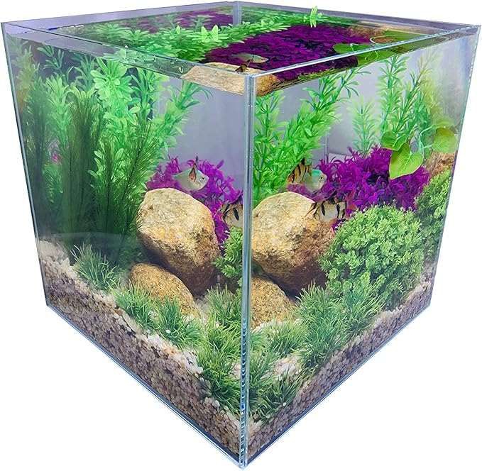 Rimless Low Iron Glass 7.1 Gallon Aquarium Tank (11.8" L × 11.8" W × 11.8" H / 30cm x 30cm x 30cm), 5mm Thickness Standard Jointed