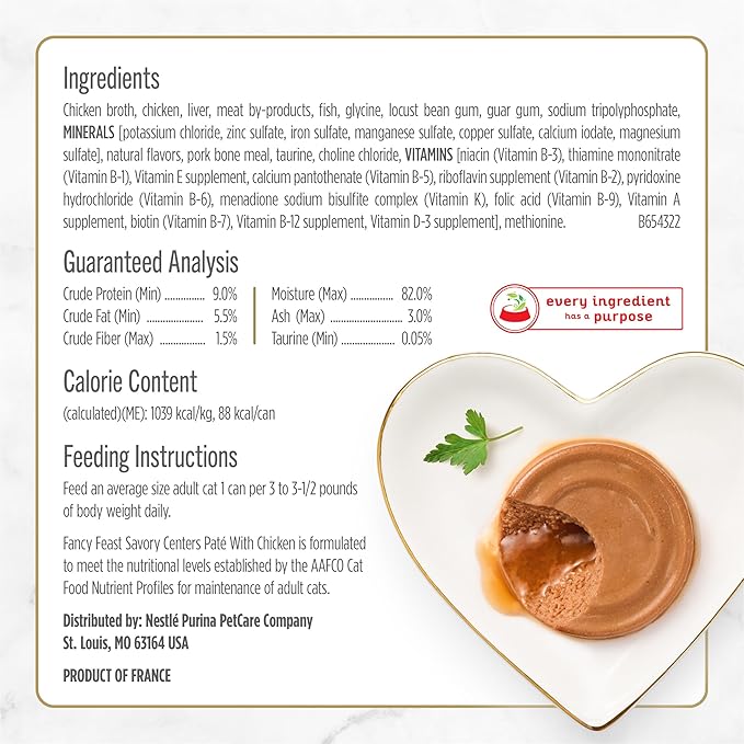 Fancy Feast Purina Savory Centers with Chicken Wet Cat Food Pate with Gourmet Gravy Center - 3 oz. Cans,(Pack of 48)