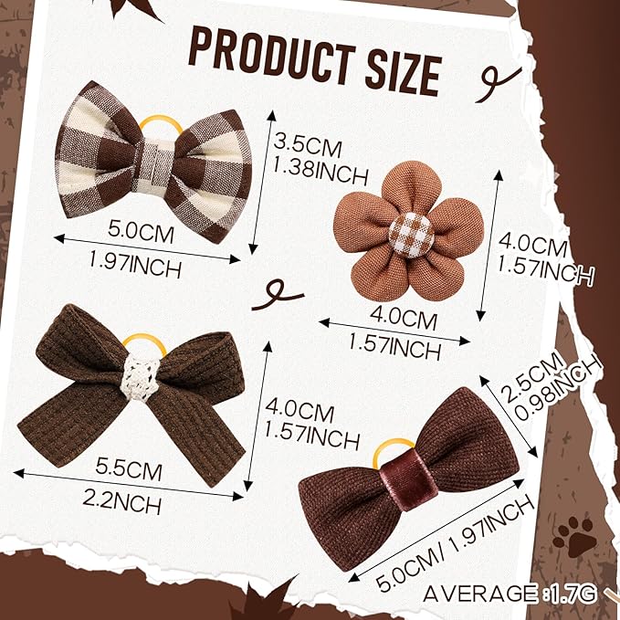 20pc Brown Small Dog Hair Bows - Mix Holiday Dog Hair Bows for Yorkie Puppies, Top Knot for Daily Use