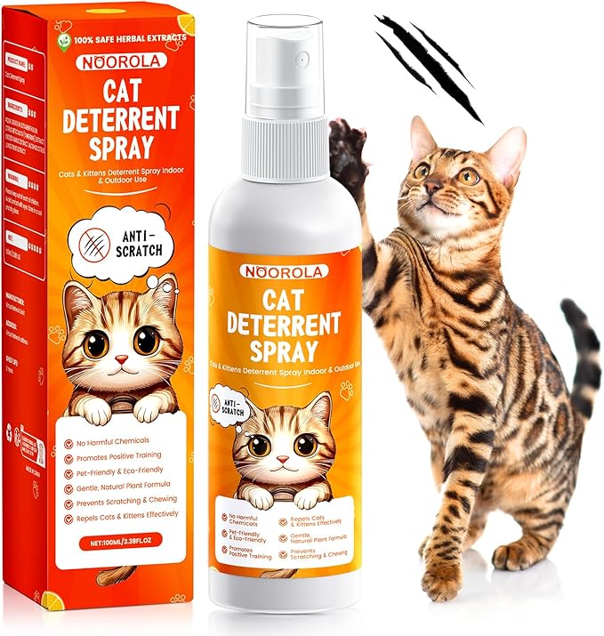 Cat Deterrent Spray to Stop Scratching Furniture- Natural No Scratch Spray for Cats with Plant-Based Citrus & Rosemary Formula- Anti Scratch Indoor Outdoor Protection for Sofa, Carpet, Plant, 100 ML