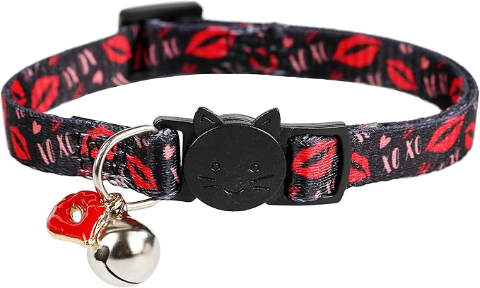 BoomBone Valentines Day Cat Collar Breakaway with Bell and Lip Charm,Puppy Collars for Small Dogs