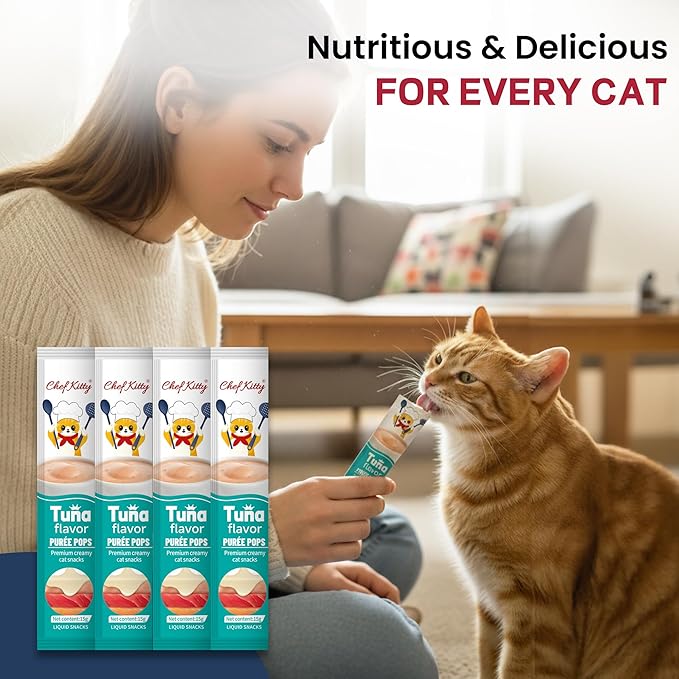 Cat Treats Lickable | Grain-Free Tuna Cat Treats | Creamy Puree Squeeze Ups with Vitamin E & Taurine, Digestible Formula | 0.5 oz. Each Tube, Tuna Flavor | 10 Tubes
