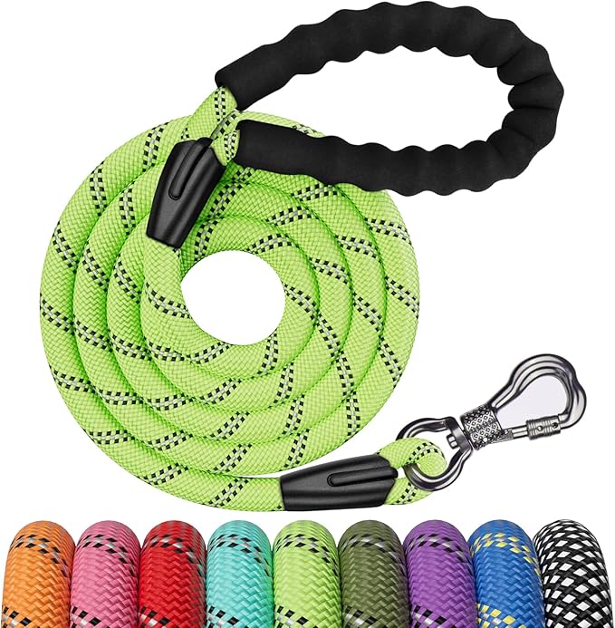 NTR 6FT Heavy Duty Dog Leash, Green Rope Dog Leashes with Swivel Lockable Hook and Comfortable Padded Handle, Cat Puppy Leash Lead for Small Medium Large Dogs Training, Playing, Camping,or Backyard