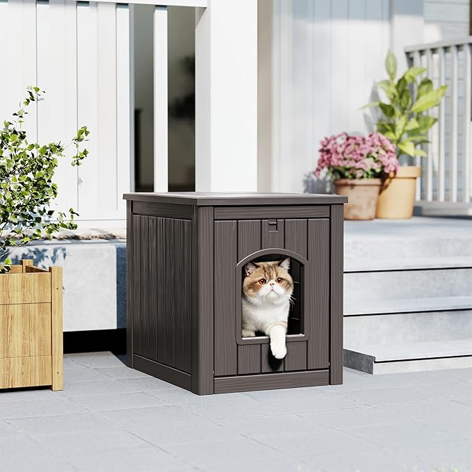 Cat Litter Box Enclosure, Hidden Litter Box with Openable Front Door, Outdoor Cat House Weatherproof, Side Table, Easy to Clean and Assembly, Dark Gray