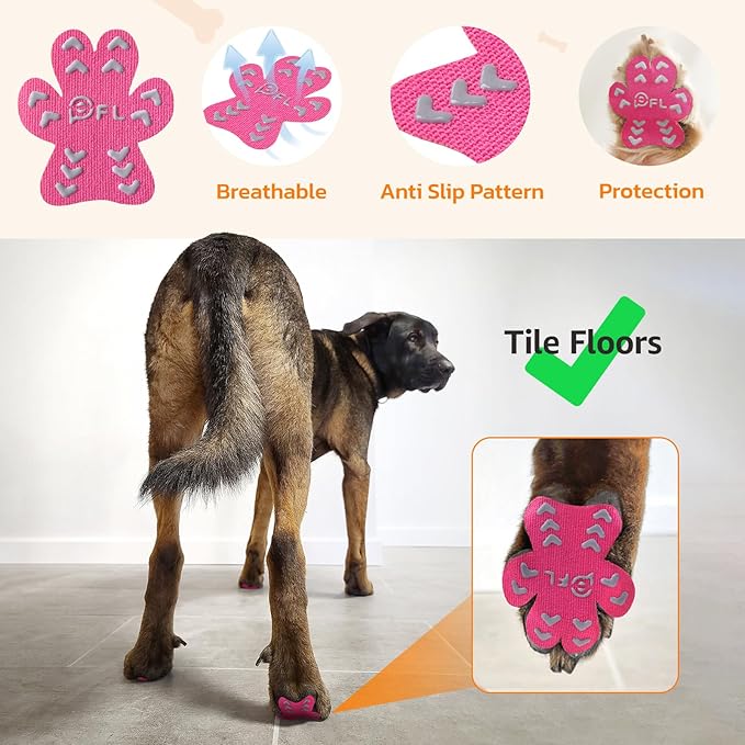 Non-Slip Dog Paw Protector Pads for Senior Dogs, Dog Paw Traction Stickers with Anti-Slip Rubber, Help Dogs Walk on Hardwood Floor, Essentials,Pink 48pcs, XXL 61-80lbs