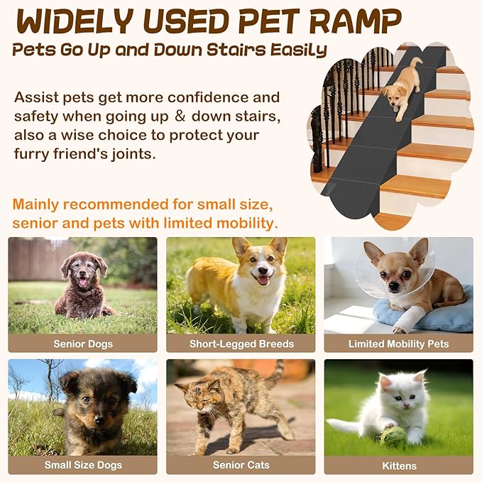 Dog Wedge Ramp for Stairs/Staircases, Portable & Lightweight Pet Ramp with Non-Slip Surface for Small Size Dogs Cats, Low Angled Dog Ramp for Elderly & Injured Pets (100LBS Capacity, 4Packs)