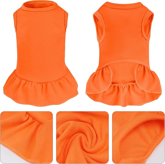 Dog Dresses Cat Skirt Solid Color Dog Clothes Summer Sleeveless Puppy Girl Clothes for Small Pet Dogs Cats (Orange, Small)