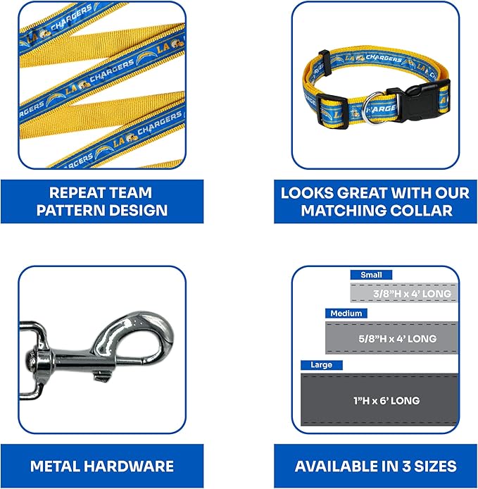 NFL PET Los Angeles Chargers Dog Leash, Large Football Team Leash for Dogs & Cats - Shiny & Colorful, Licensed by The NFL