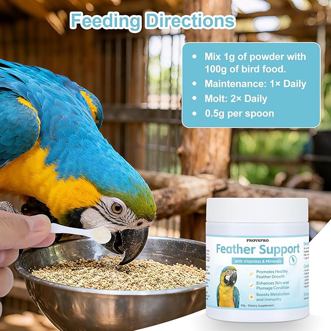Feather Growth Supplement for Birds, Bird Molting Support for Plucking Regrowth, Multivitamin Minerals & Amino Acids for All Birds, Support Healthy Feather Regeneration & Plumage Shine