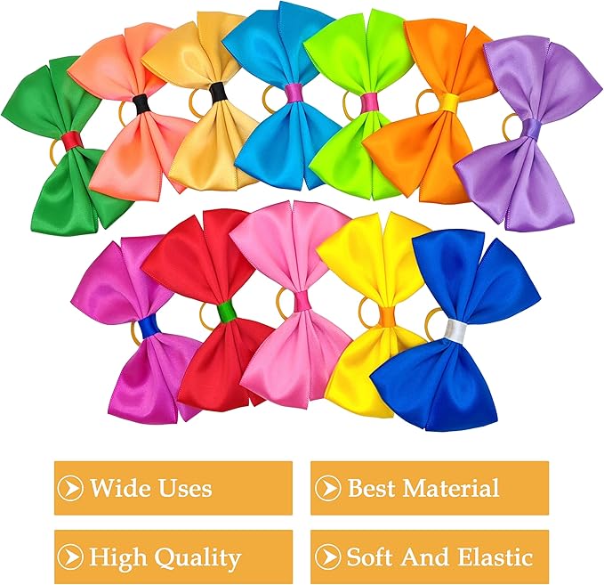 24PCS Big Dog Hair Bows for Large Dog Long Hair Solid Color Pink Bule Red Purple Yellow Green Orange Rose Girl Boy Bowknot Topknot Grooming Hair Accessories