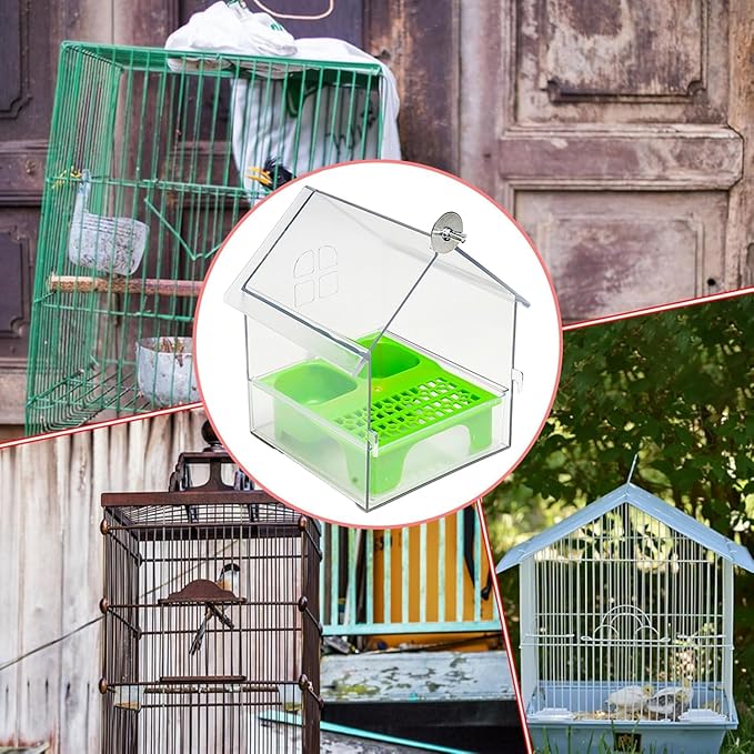 Pull-Out External Parrot Feeder, Clear Hanging Bird Feeder House, No Mess Bird Feeders for Cage, Birds Feeding & Watering Supplies for Parakeet Canary Cockatiel Finch (White)