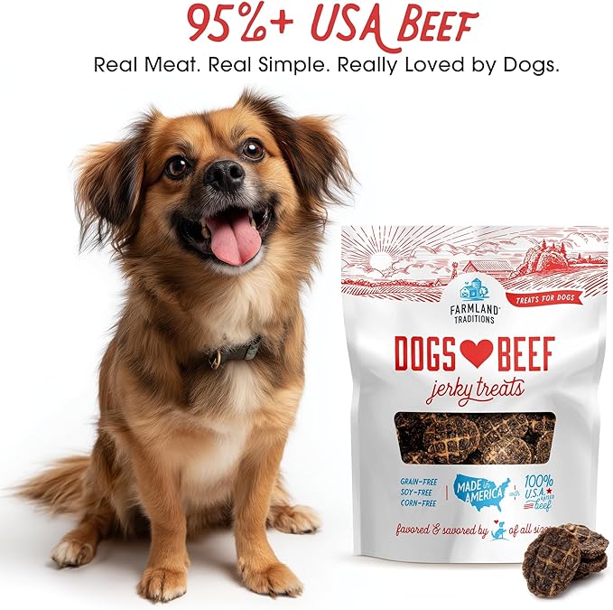 Farmland Traditions Dogs Love Beef Jerky Dog Treats with Only 3 Ingredients and No Fillers, 5 Ounce Bag