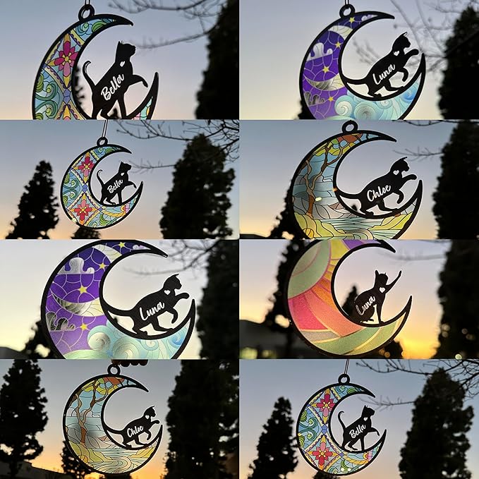 GIFTBYGIFTY Cat Memorial Suncatcher Ornaments, Personalized with Name and Breed, Loss of Pet Sympathy Gift for Cat Lovers, 3.5in Stained Glass Look Acrylic Ornament