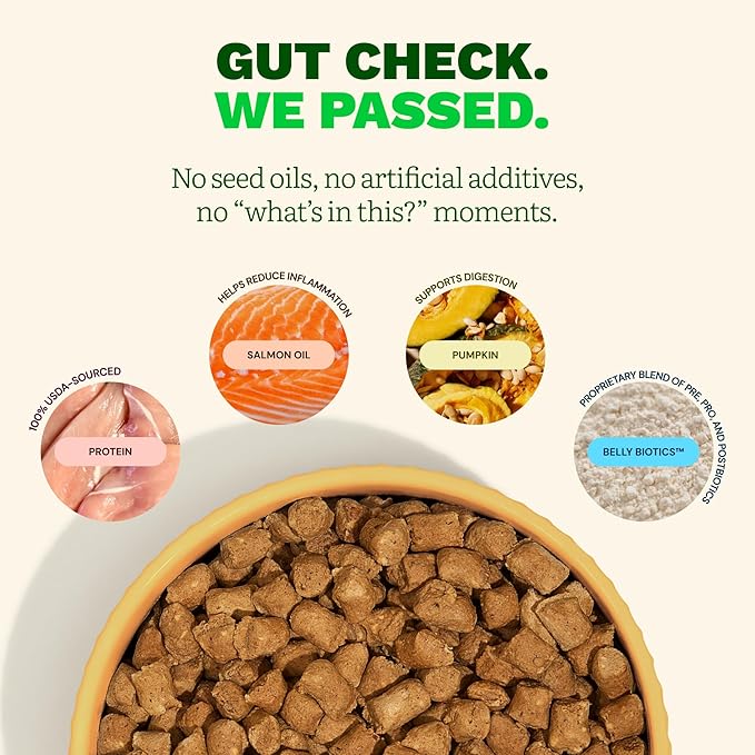 Get Joy Freeze Dried Raw Chicken Dog Food, High Protein Grain Free Meal, Topper & Treat, Gut Health Support with Probiotics, Small to Large Breed, 16oz Bag