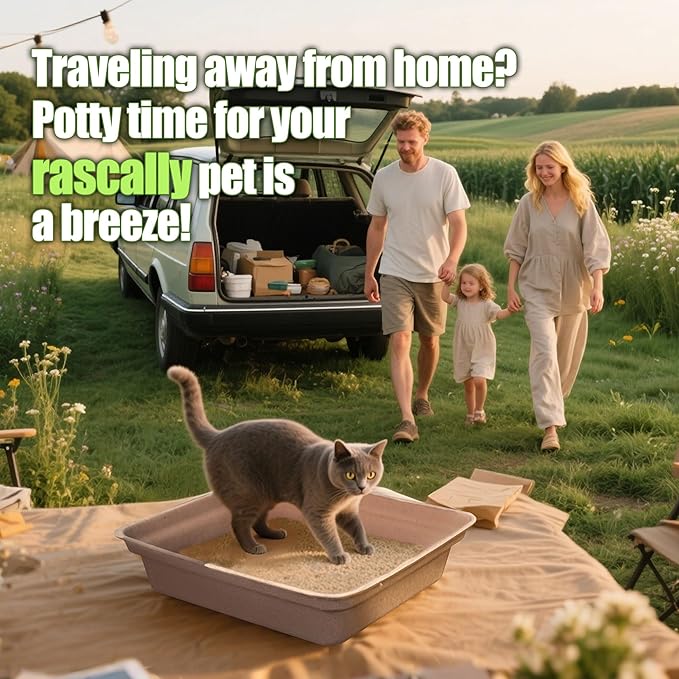 Disposable Litter Boxes for Cats Large: 6-Pack Leak-Proof Sustainable for Indoor/Travel Use Standalone or as Liner 17.5'' x 13.5''
