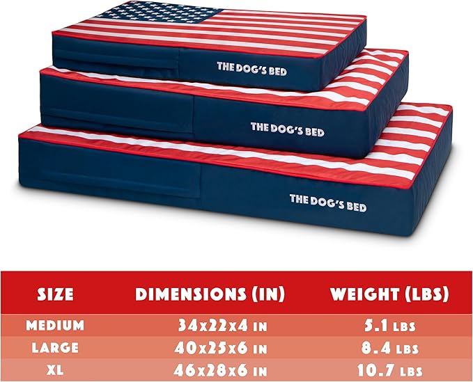 The Dog’s Bed Orthopedic Memory Foam Dog Bed Mattress, Oxford Fabric, Blue & Red Trim USA Center Flag, Medium, 4-Inch