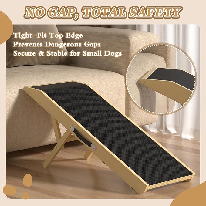 Dog Ramp for Couch - 4-Level Adjustable (8.6"-20.9") & Wider Foldable Pet Ramp for Small Dogs, Non-Slip EVA Mat with Glow Strips, Solid Birchwood Supports 200Lbs