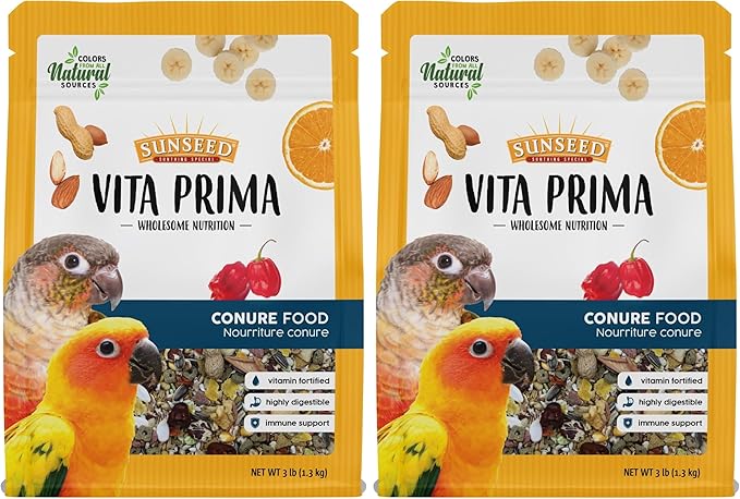 Sunseed Vita Prima Conure Food – Nutrient-Rich Blend with Fruits,Vegetables & Seeds Supports Healthy Feathers,Eyes & Active Energy – 3 lb Bag,(Pack of 2)