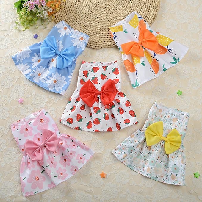 TAPBULL Dog Dresses, Fashionable Pet Dog Clothes, Cute Cat Birthday Dress Outfit (Orange/Red/Yellow/Blue/Pink 5-Pack), XX-Large