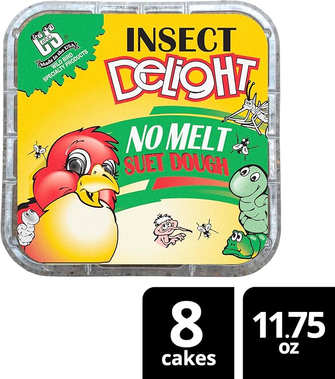 C&S Insect Delight No Melt Suet Dough, Suet Cakes for Wild Birds, 11.75 Ounces, 8 Pack