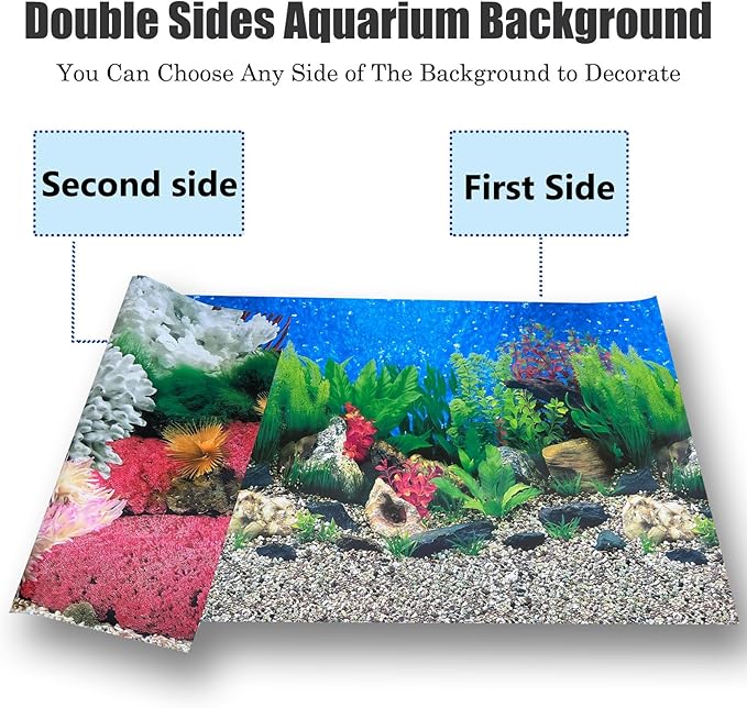 Aquatic Plant Aquarium Background Sticker Coral HD Fish Backgrounds for Aquariums Gravel Stone Fish Tank Wallpaper Decorations 2 Sided 16"x 33"