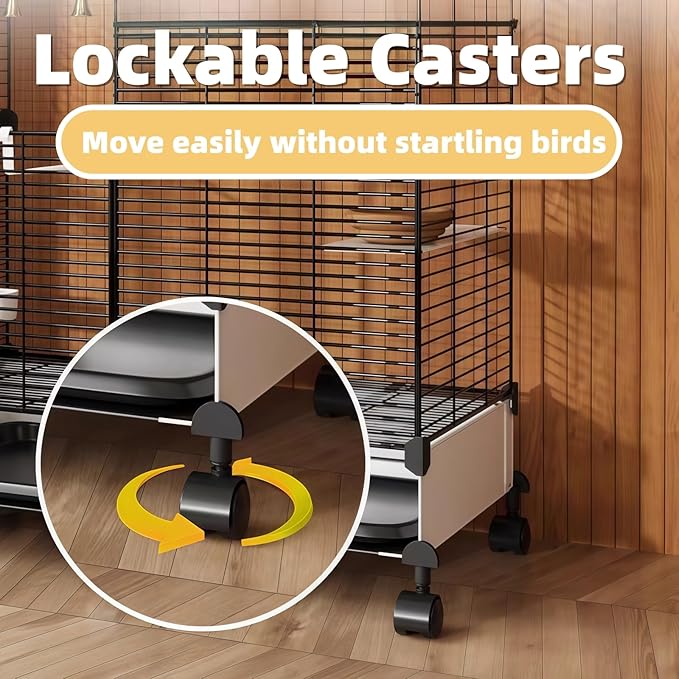 50 Inch 2-Tier Big Bird Cage with Food & Water Bowls Parakeet Bird Cage with Stand, Wheels Metal Birdcage Parrot Cage for Parakeet, Lovebirds, Ringneck, Cockatiels (Black, 2-Tier)
