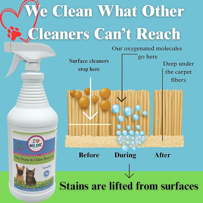 I Love My Pet Unscented Oxy Carpet Cleaner Spray, Professional Strength Stain Remover & Odor Eliminator for Dog & Cat Urine Accidents, 32 oz
