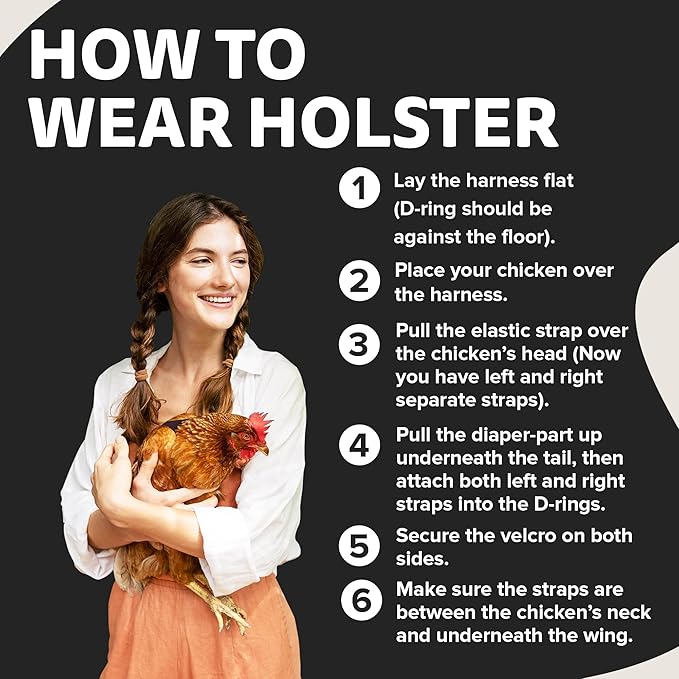 Hen Holster Bikini Diaper, Bird Diaper & Harness for Hens, Roosters, Ducks, Geese - with Removable Vinyl Liner, Adjustable Fit for Outdoor Adventures & Indoor Use - Easy to wear - S/M, Black