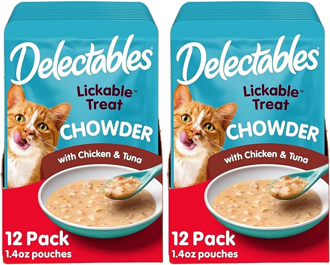 Hartz Delectables Chowder Lickable Wet Cat Treats for Kitten,Adult & Senior Cats,Chicken & Tuna,1.4 Ounce,(Pack of 24)