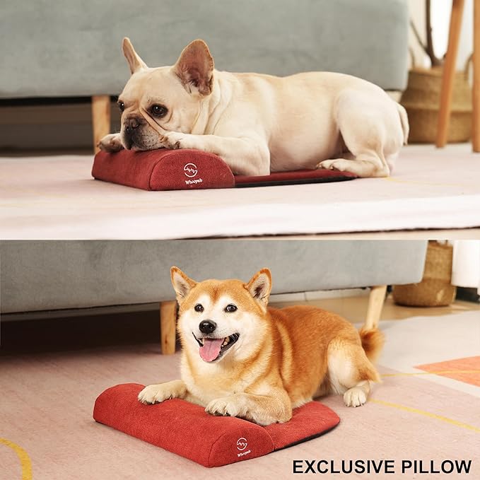 Dog and Cat Bolster Pillow for Medium Dogs and Cats, Benefit for Cervical Vertebra and Neck, Easy to Carry When Traveling, with High Resilience Foam, Machine Washable Cover (Red, Medium)