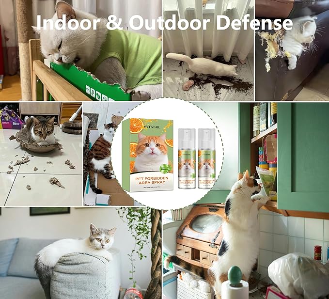 2-Pack Natural Cat Deterrent Spray (3.38fl oz Each) - Safe Indoor/Outdoor Furniture Protection | Stops Scratching & Urine Marking | Plant-Based Training Aid for Cats & Kittens | Non-Toxic Formula