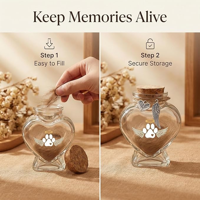 Loss of Dog Cat Pet Sympathy Gift, Memorial Bottle for Pet Hair, Pet Fur Keepsake, Memorial Urn, Dog Memorial Suncatcher and Dog Hair Keepsake, Dog Memory Memorial Keepsake(SunCatcher)