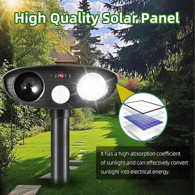 2026 Solar Ultrasonic Animal Repellent Outdoor,Deer Repellent Devices Squirrel Cat Raccoon Rabbit Dog Deterrent,Waterproof Motion Detection with Flash Light for Vegetable Garden,Backyard,Lawn 2Pack
